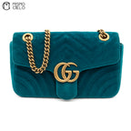 GG Large Green Velvet Shoulder Bag
