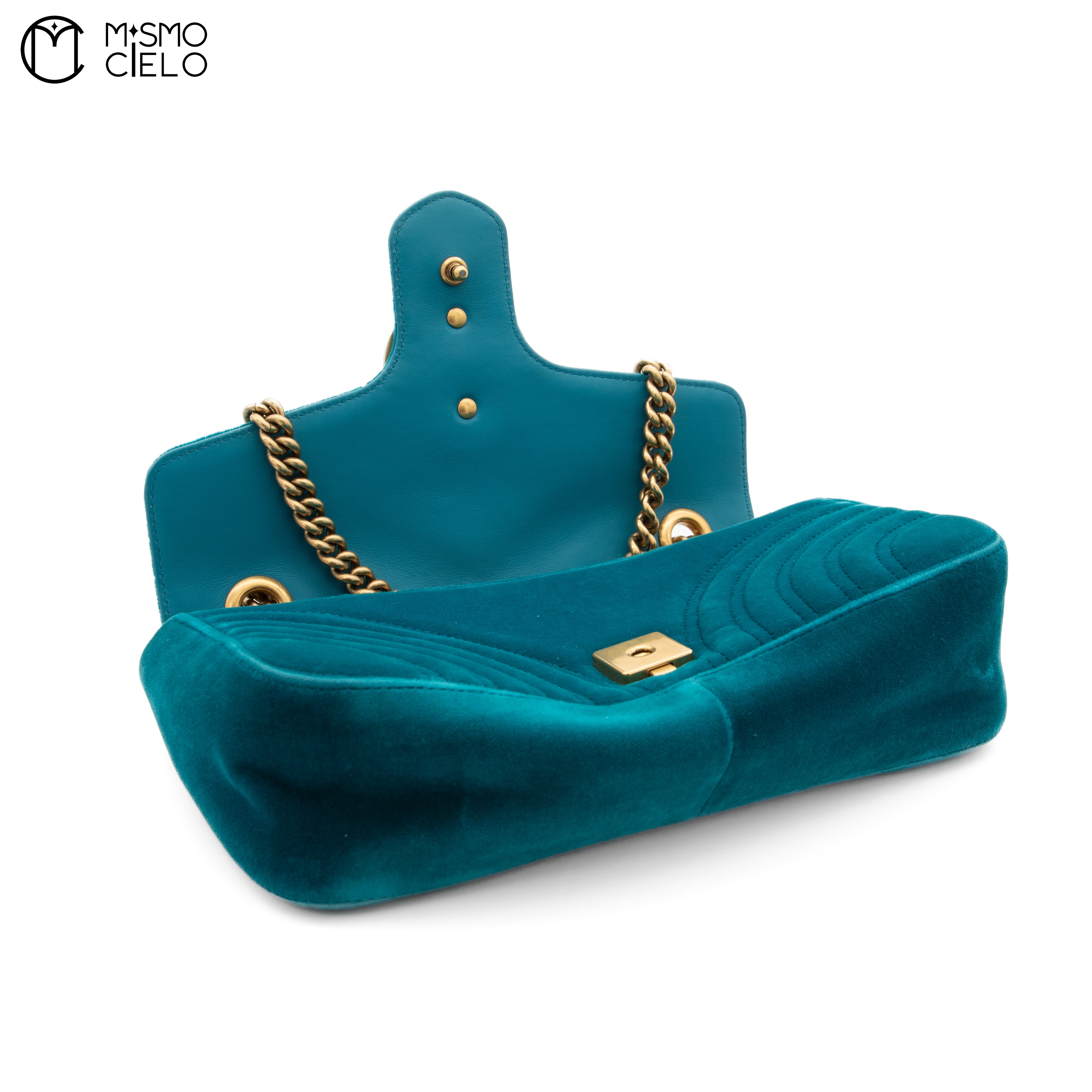 GG Large Green Velvet Shoulder Bag