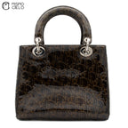 Trotter Lady Dior Patent Handbag Brown and Khaki