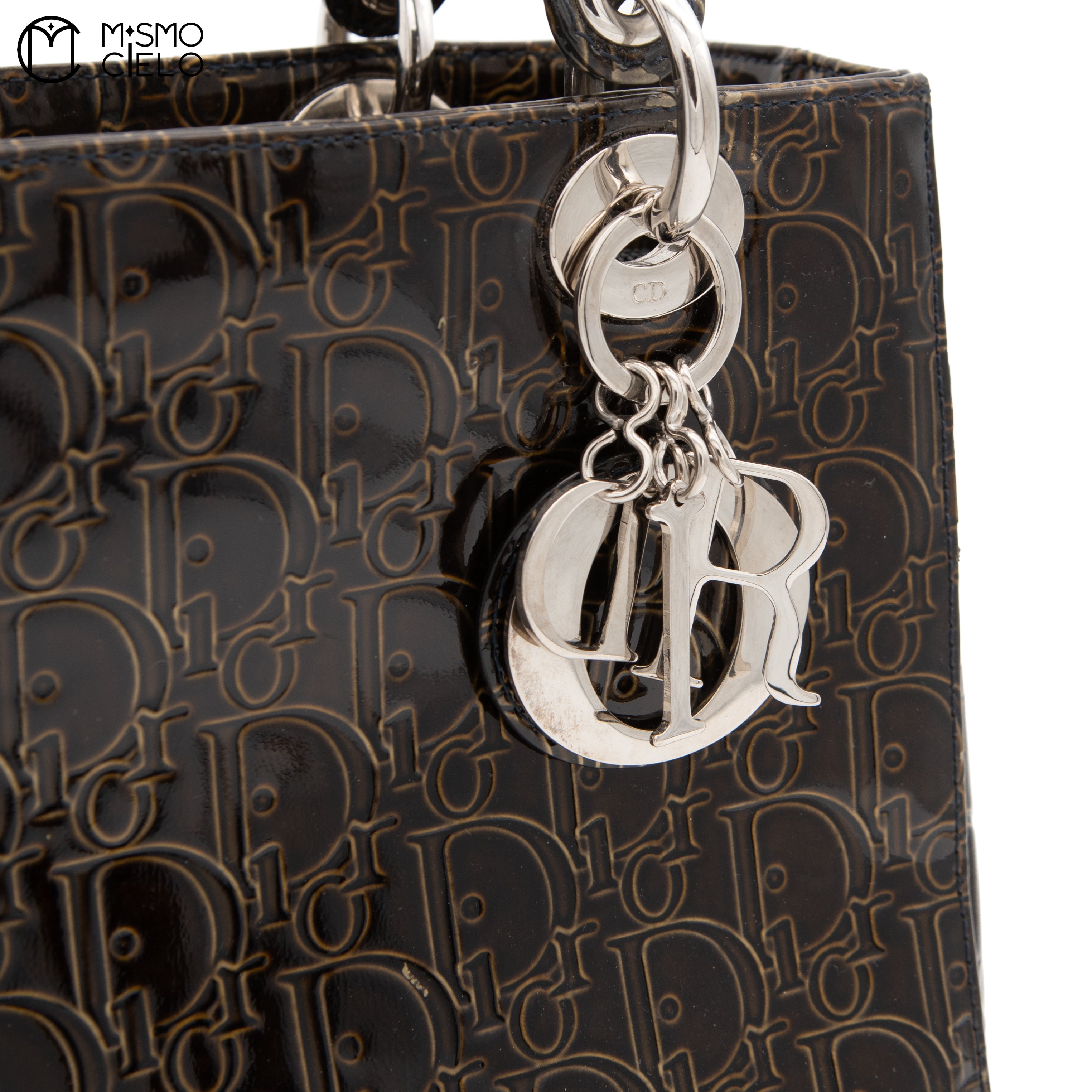 Trotter Lady Dior Patent Handbag Brown and Khaki