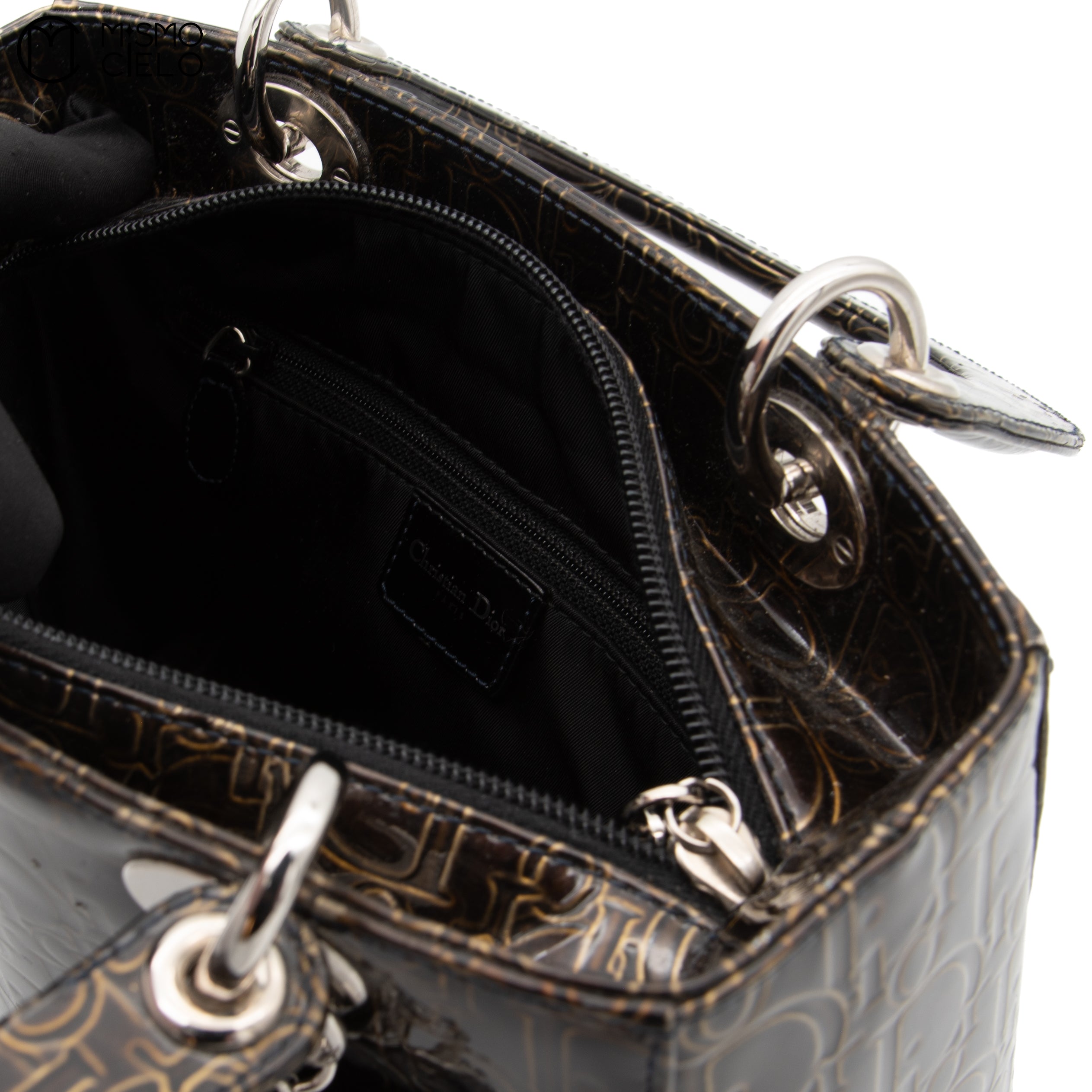 Trotter Lady Dior Patent Handbag Brown and Khaki