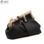 Pochette Fendi First 8BP129 Lamb Leather and Python Black Shoulder Bag