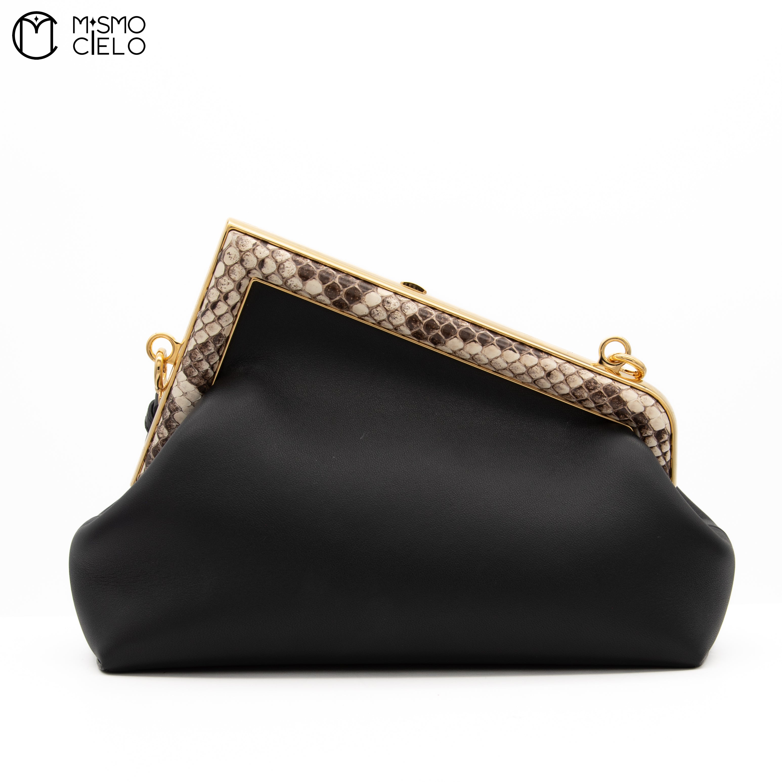 Pochette Fendi First 8BP129 Lamb Leather and Python Black Shoulder Bag