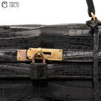 Authenticated Kelly 32 Noir Crocodile Handbag T series