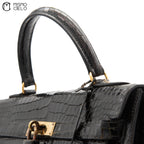 Authenticated Kelly 32 Noir Crocodile Handbag T series