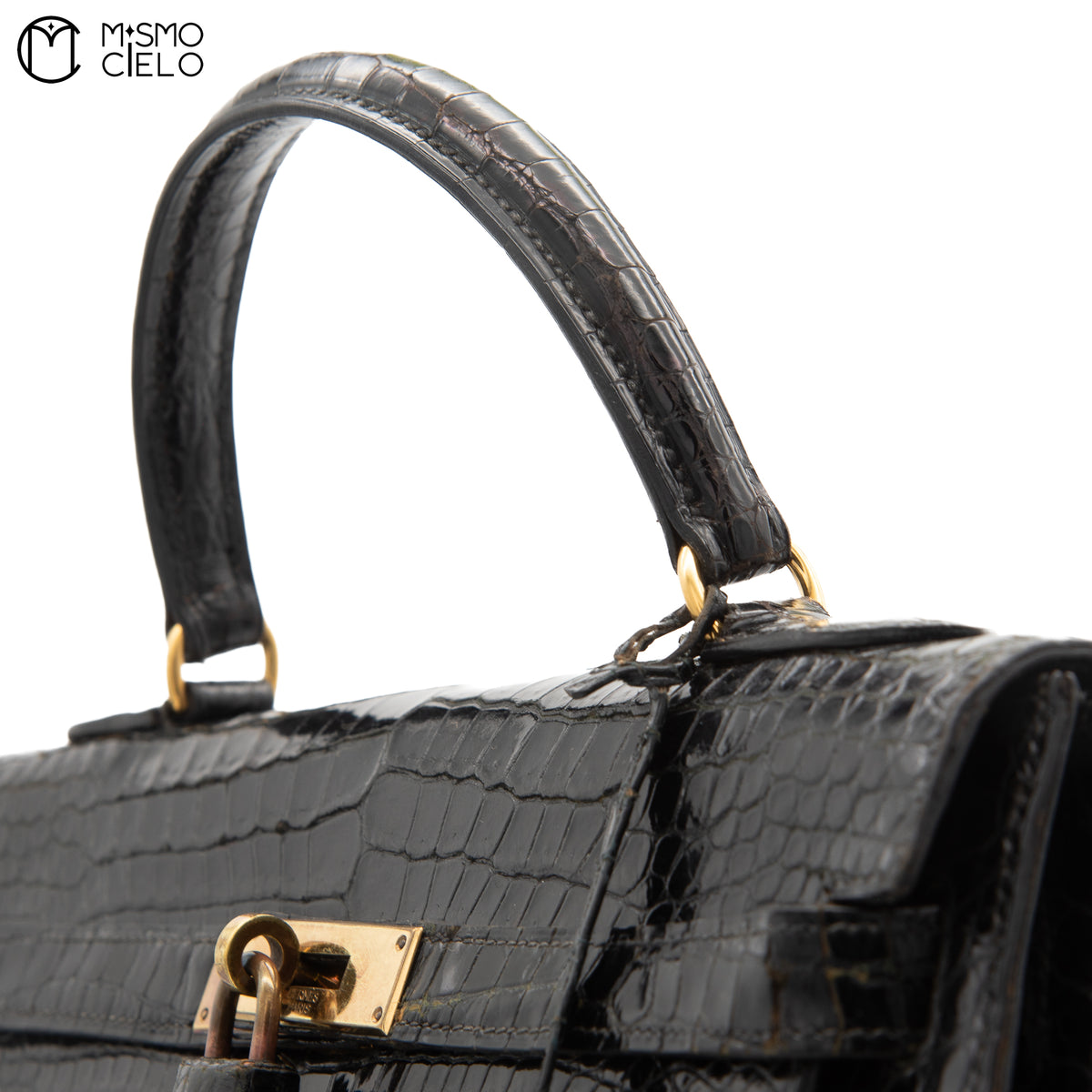 Authenticated Kelly 32 Noir Crocodile Handbag T series