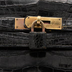 Authenticated Kelly 32 Noir Crocodile Handbag T series