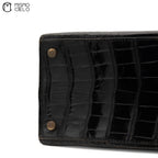Authenticated Kelly 32 Noir Crocodile Handbag T series