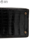 Authenticated Kelly 32 Noir Crocodile Handbag T series
