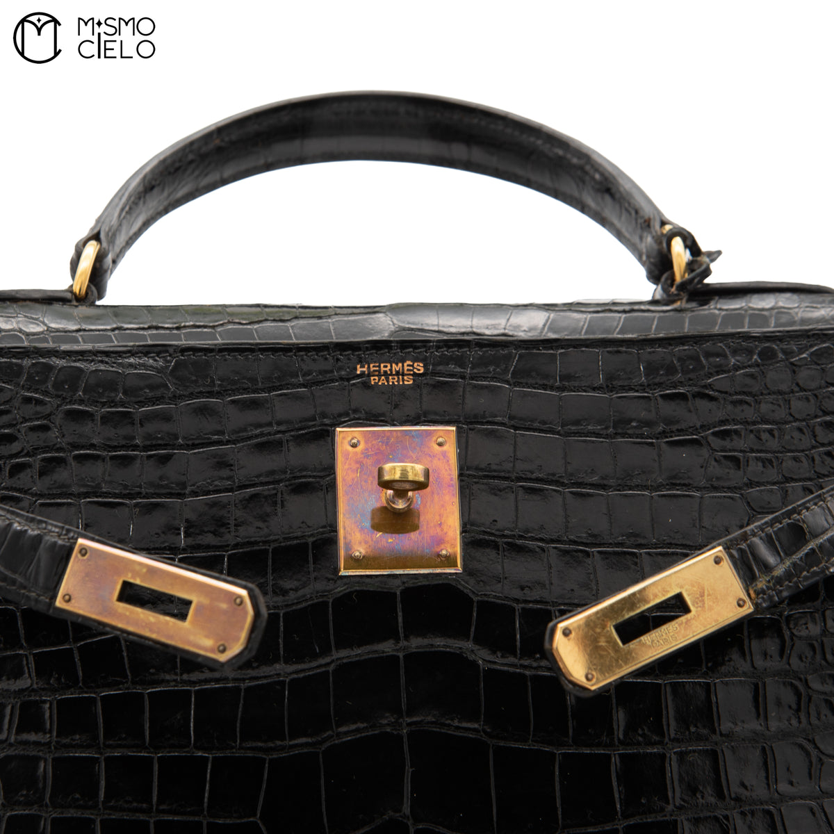 Authenticated Kelly 32 Noir Crocodile Handbag T series