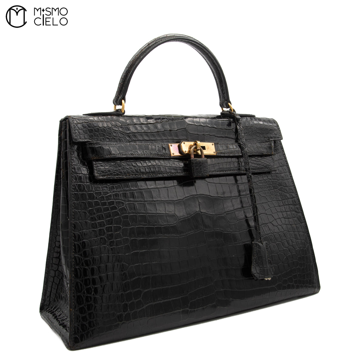 Authenticated Kelly 32 Noir Crocodile Handbag T series