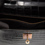 Authenticated Kelly 32 Noir Crocodile Handbag T series