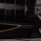 Authenticated Kelly 32 Noir Crocodile Handbag T series