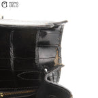 Authenticated Kelly 32 Noir Crocodile Handbag T series