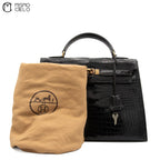 Authenticated Kelly 32 Noir Crocodile Handbag T series