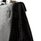 Authenticated Kelly 32 Noir Crocodile Handbag T series