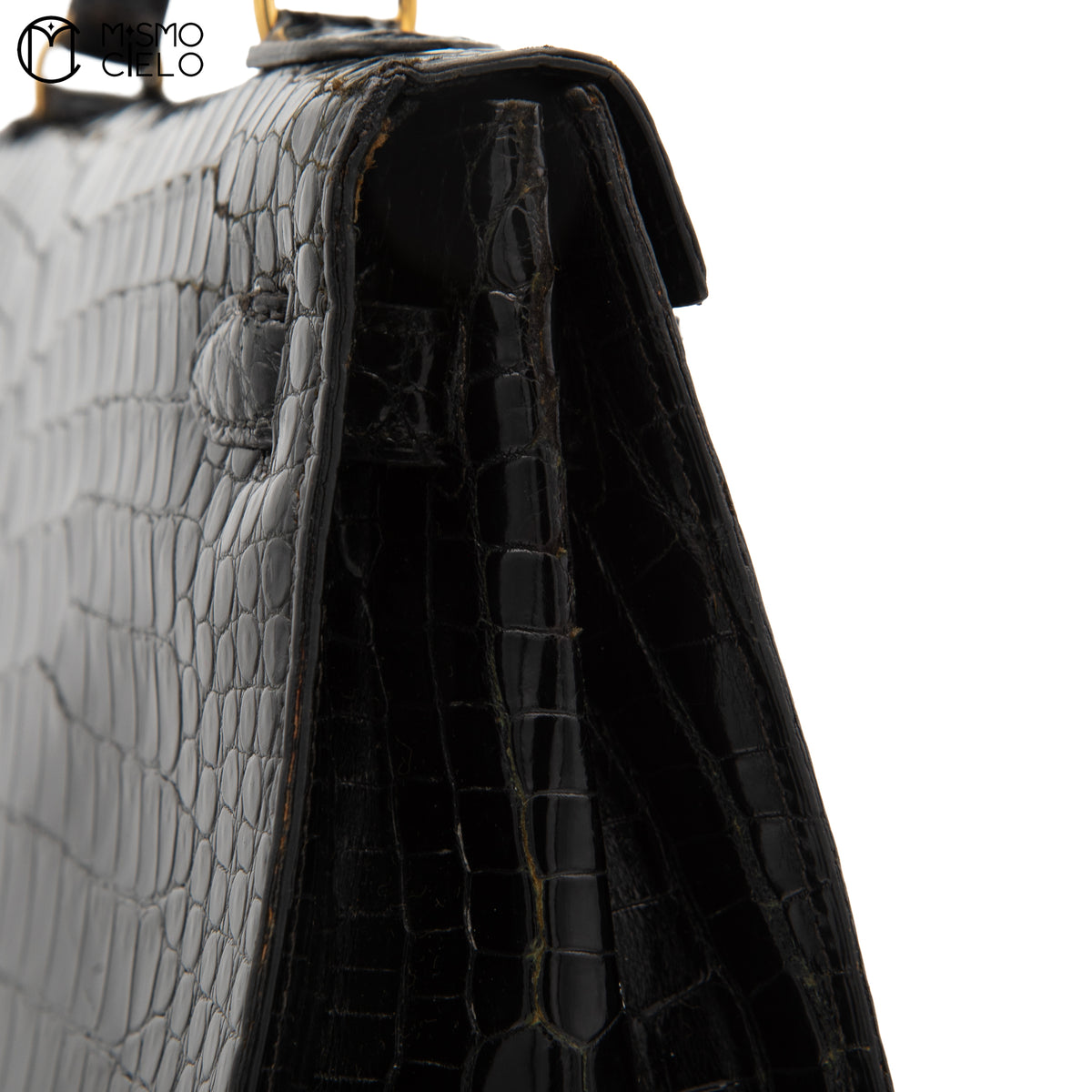 Authenticated Kelly 32 Noir Crocodile Handbag T series