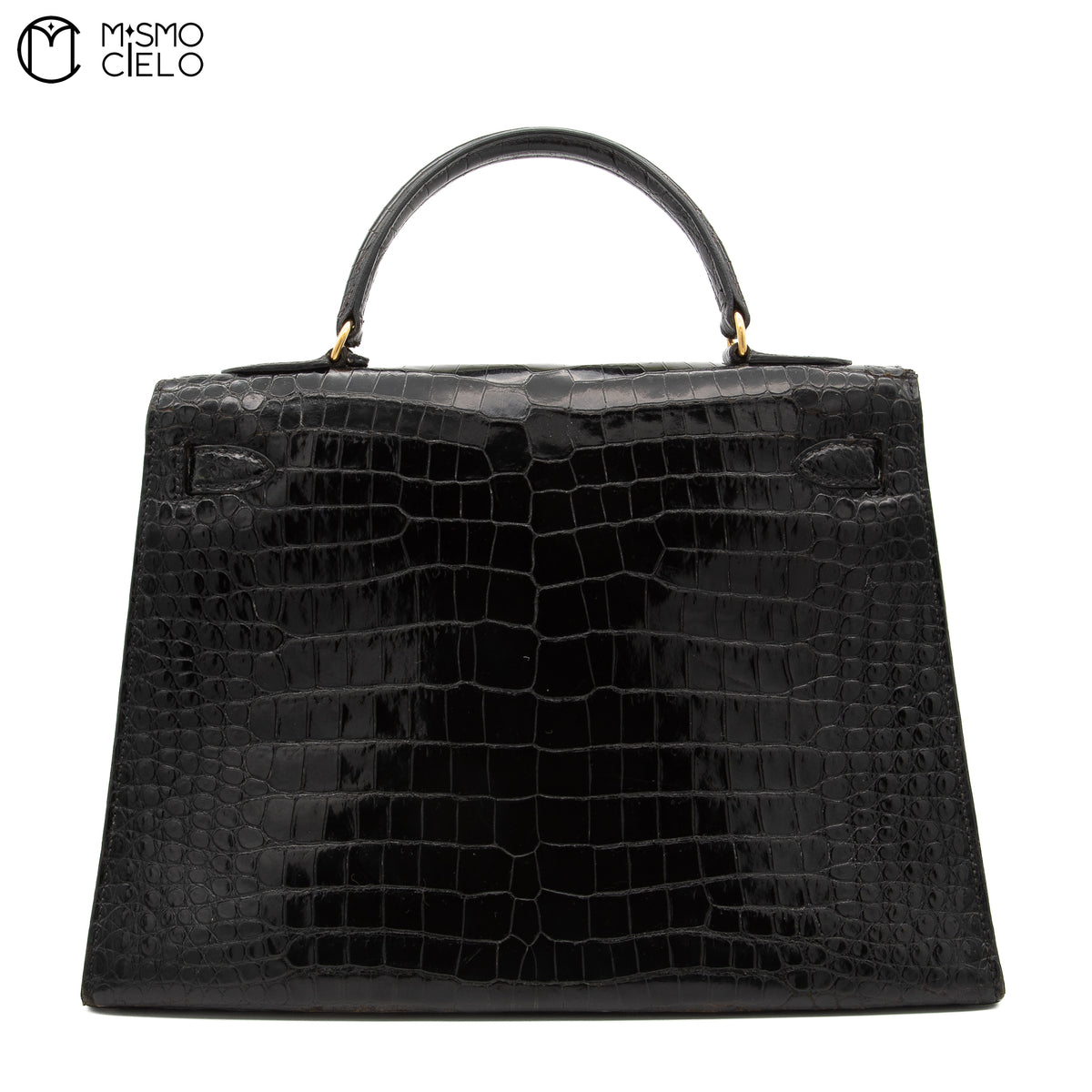 Authenticated Kelly 32 Noir Crocodile Handbag T series