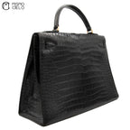 Authenticated Kelly 32 Noir Crocodile Handbag T series