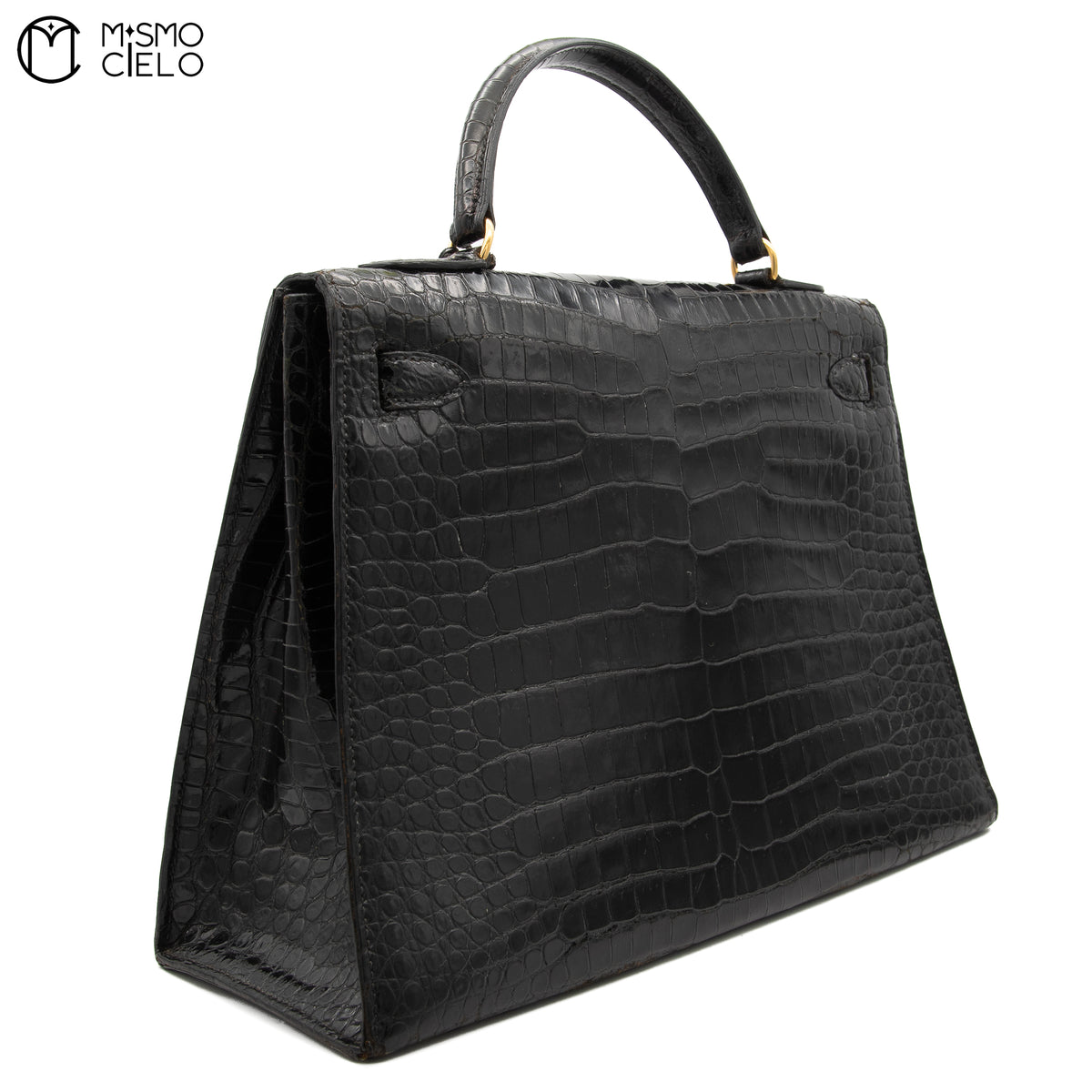 Authenticated Kelly 32 Noir Crocodile Handbag T series