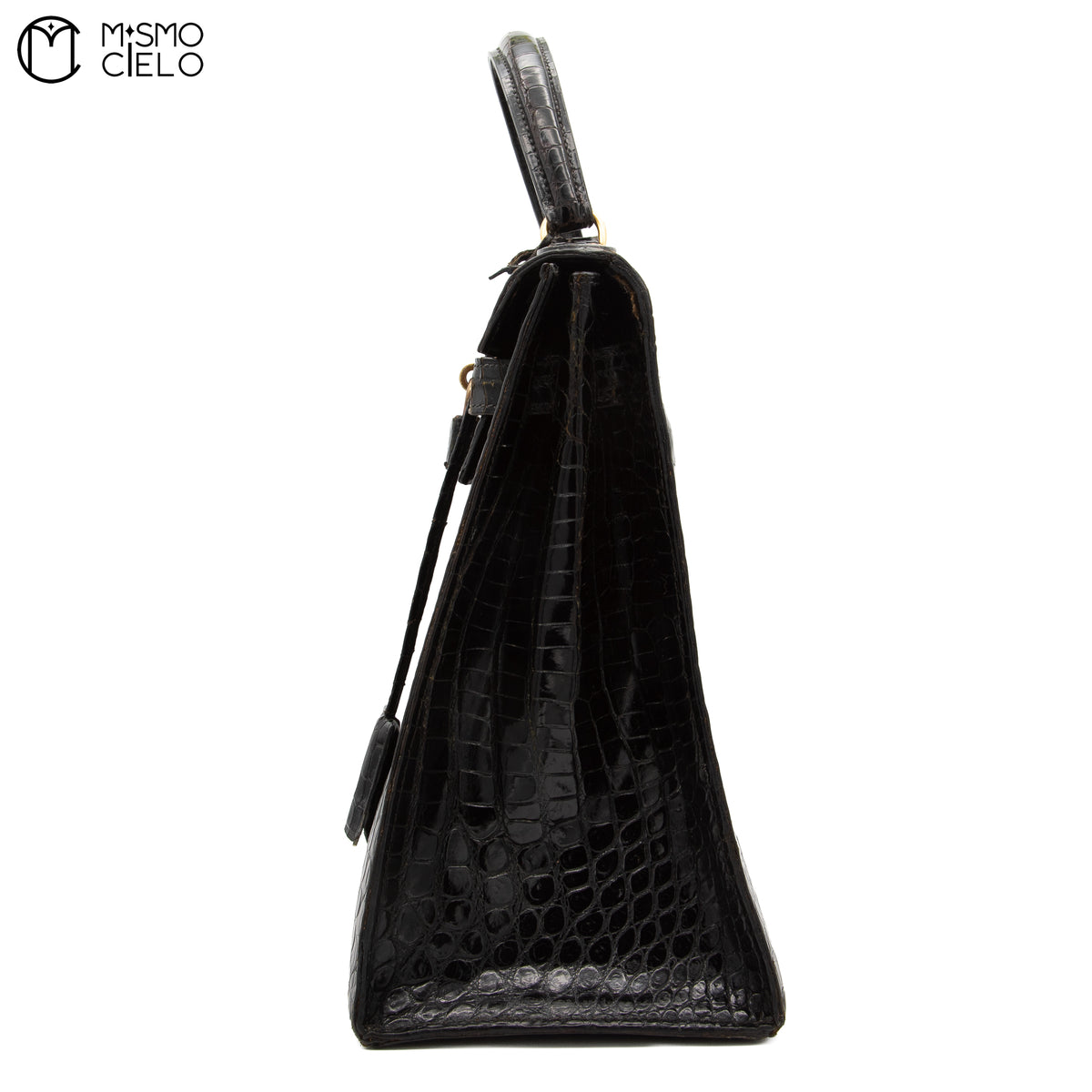 Authenticated Kelly 32 Noir Crocodile Handbag T series