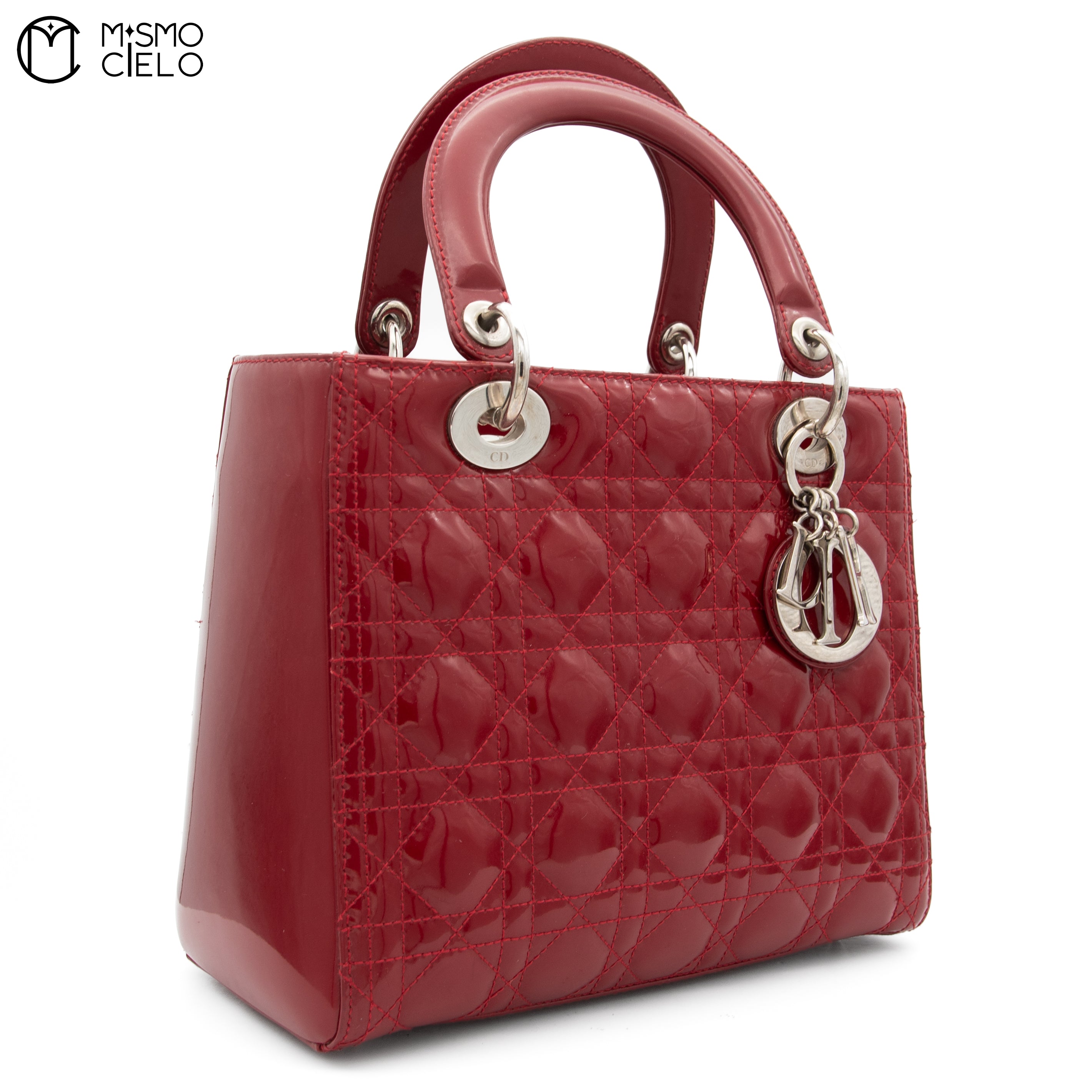 Lady Dior handbag Patent Bordeaux RED
