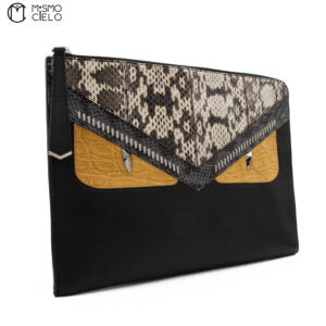 Bugseye Monster Python Leather L-shaped Clutch Bag