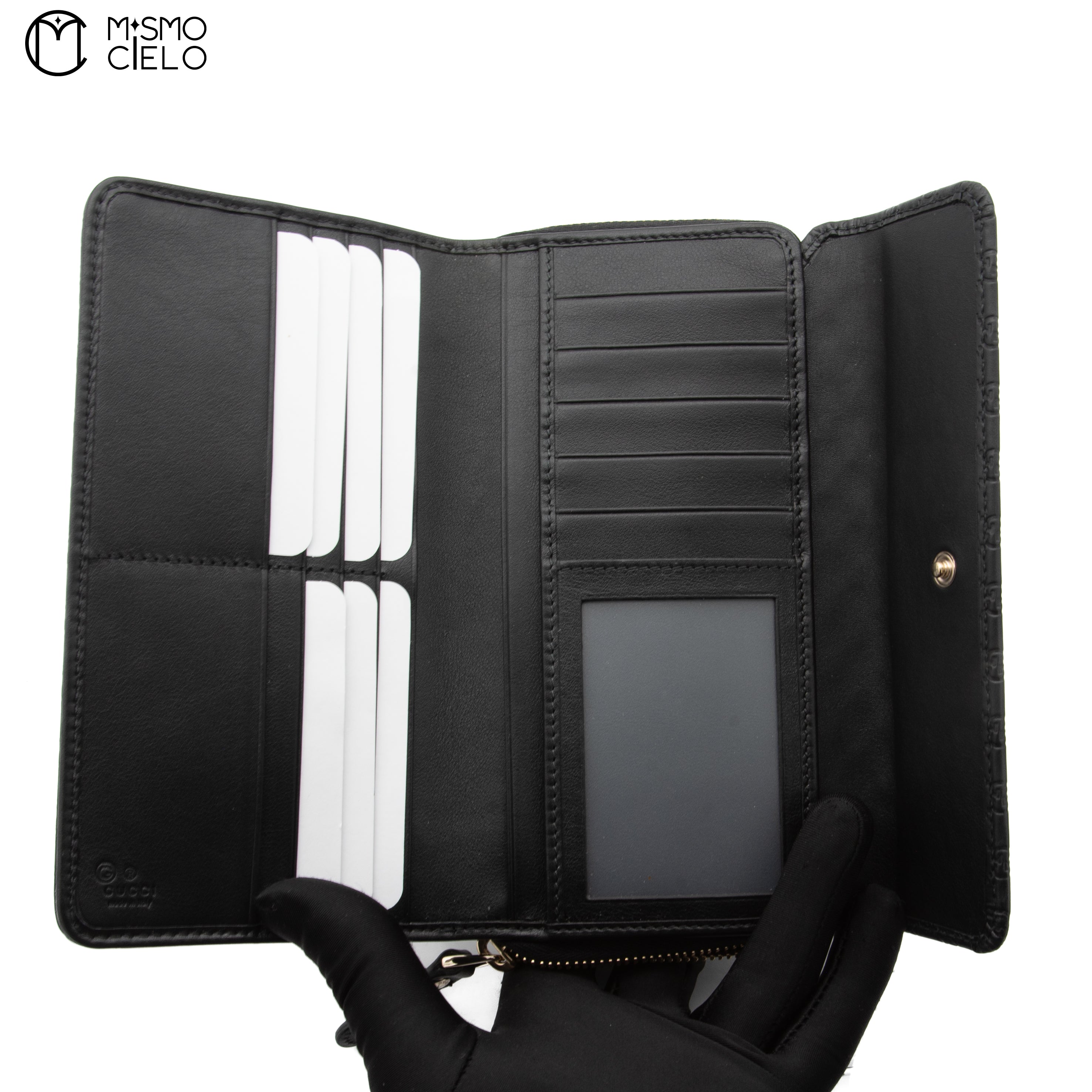 Micro Guccissima Tri-fold Long Black Wallet