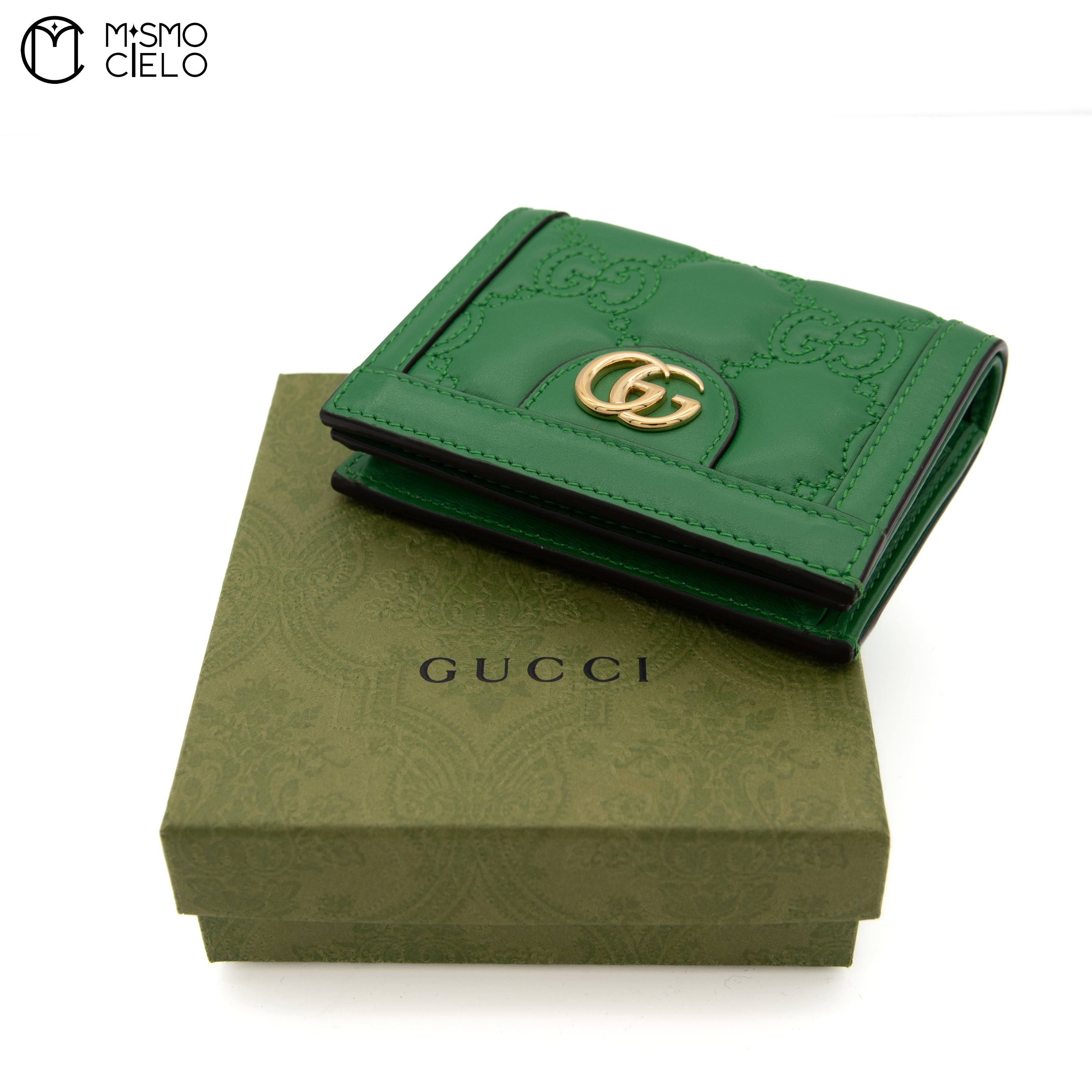 GG Matelasse Bi-fold Wallet in Quilted Green Leather