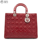 Large Lady Dior Cannage Enamel 2WAY Burgundy Shoulder Bag