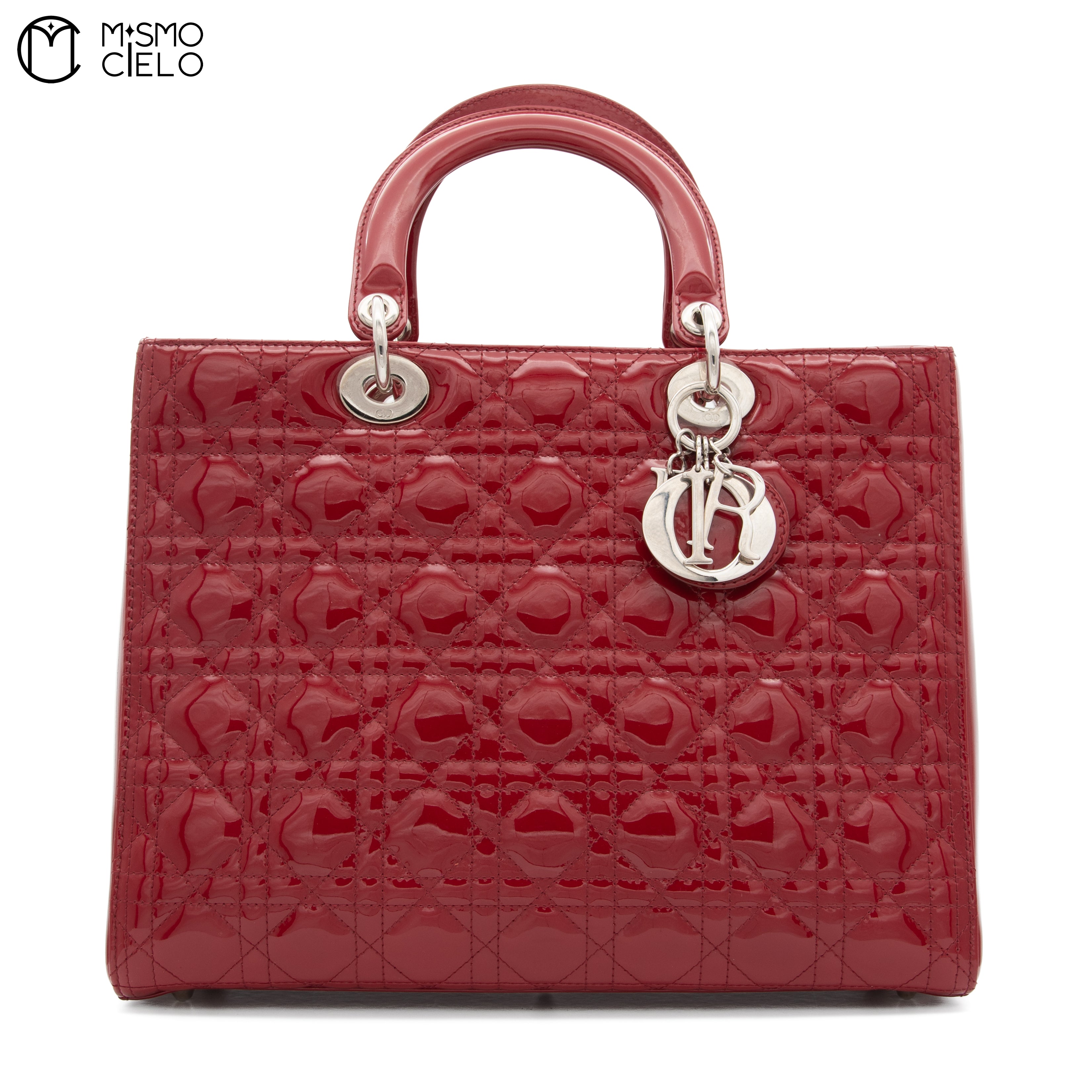 Large Lady Dior Cannage Enamel 2WAY Burgundy Shoulder Bag