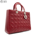 Large Lady Dior Cannage Enamel 2WAY Burgundy Shoulder Bag