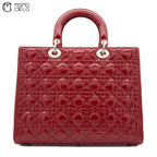 Large Lady Dior Cannage Enamel 2WAY Burgundy Shoulder Bag