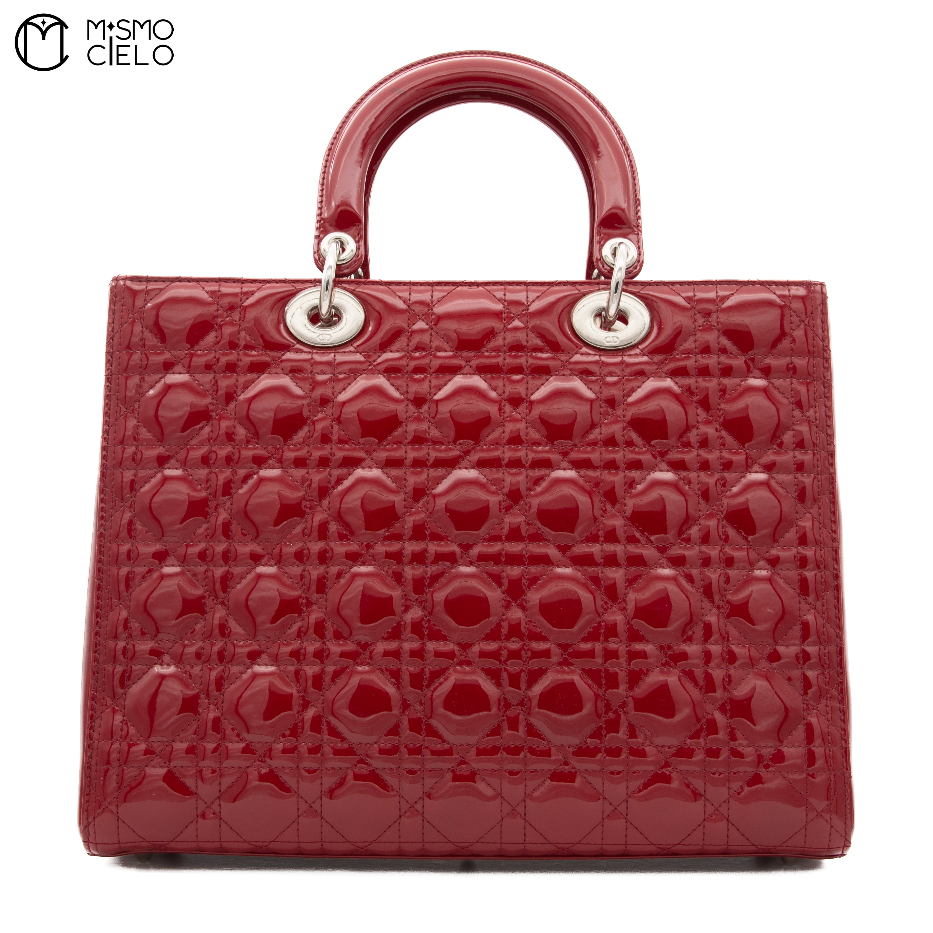 Large Lady Dior Cannage Enamel 2WAY Burgundy Shoulder Bag