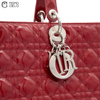 Large Lady Dior Cannage Enamel 2WAY Burgundy Shoulder Bag