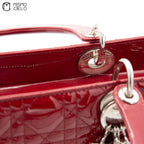 Large Lady Dior Cannage Enamel 2WAY Burgundy Shoulder Bag