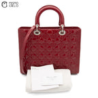 Large Lady Dior Cannage Enamel 2WAY Burgundy Shoulder Bag