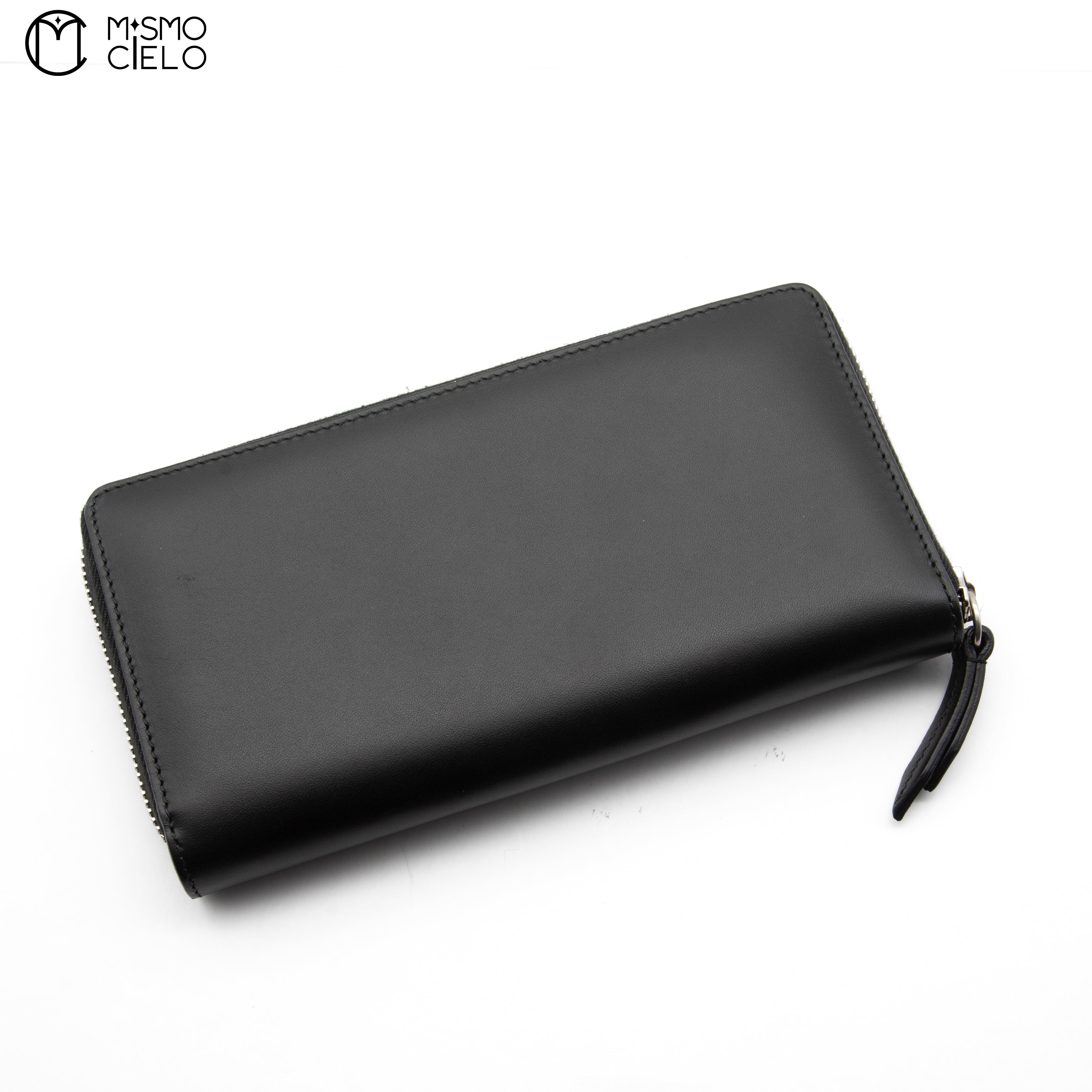 GUCCI Black Leather Embossed Logo Round Zip Wallet * ^