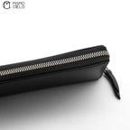 GUCCI Black Leather Embossed Logo Round Zip Wallet * ^