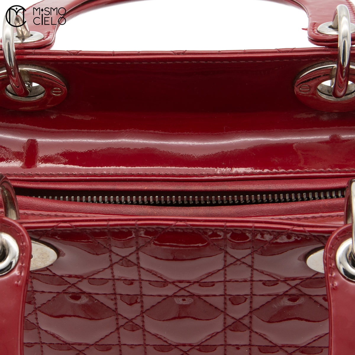 Lady Dior Cannage Cherry Red Enamel Shoulder Bag