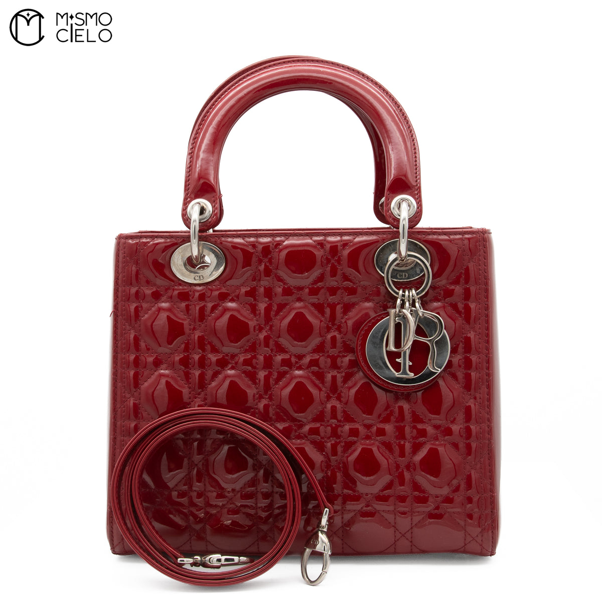 Lady Dior Cannage Cherry Red Enamel Shoulder Bag