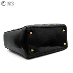 CHRISTIAN DIOR Lady Dior Cannage Black Enamel Shoulder Bag