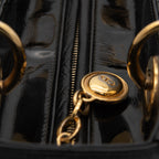 CHRISTIAN DIOR Lady Dior Cannage Black Enamel Shoulder Bag