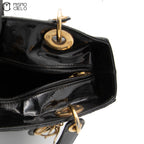 CHRISTIAN DIOR Lady Dior Cannage Black Enamel Shoulder Bag