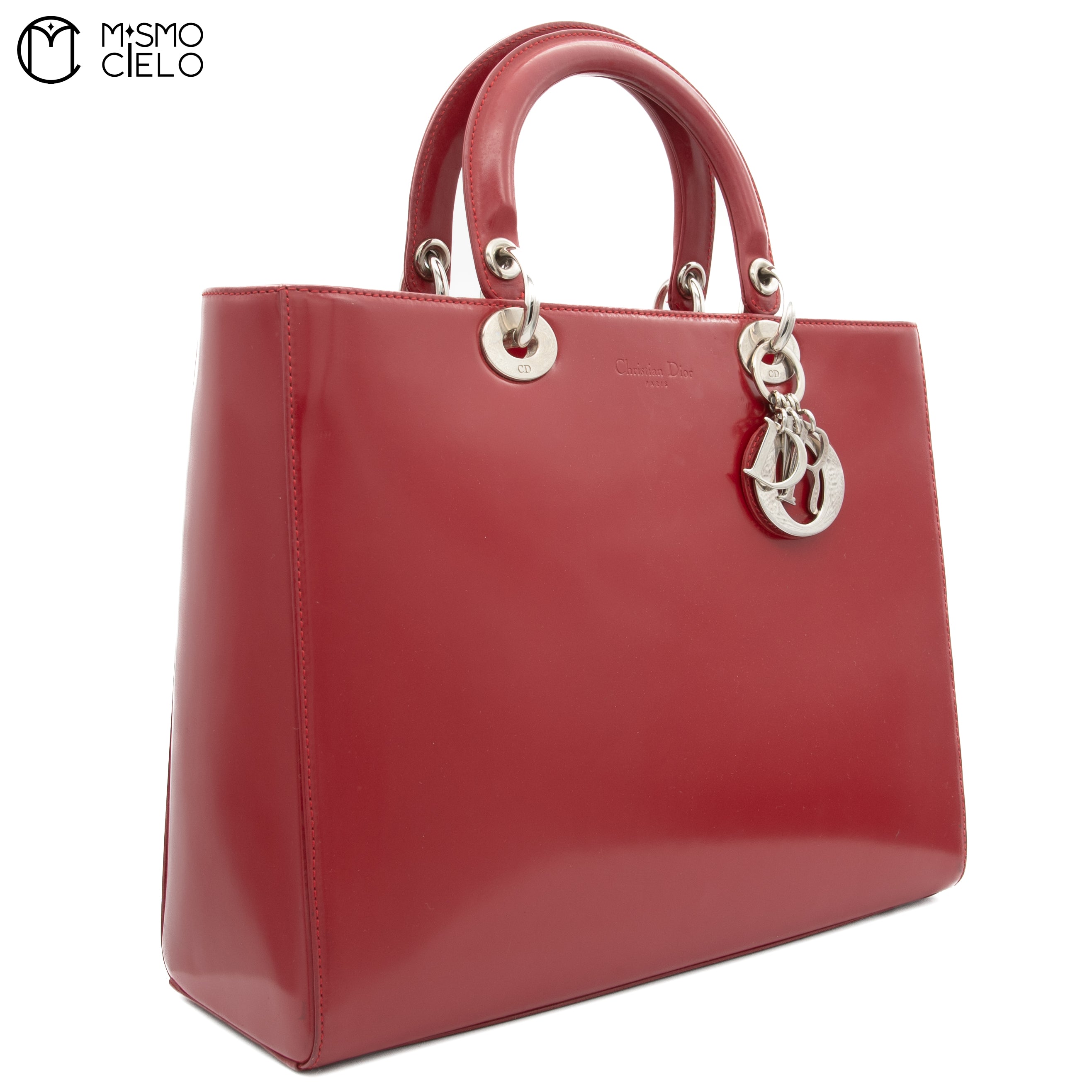Large Lady Dior Handbag with Long Strap Red