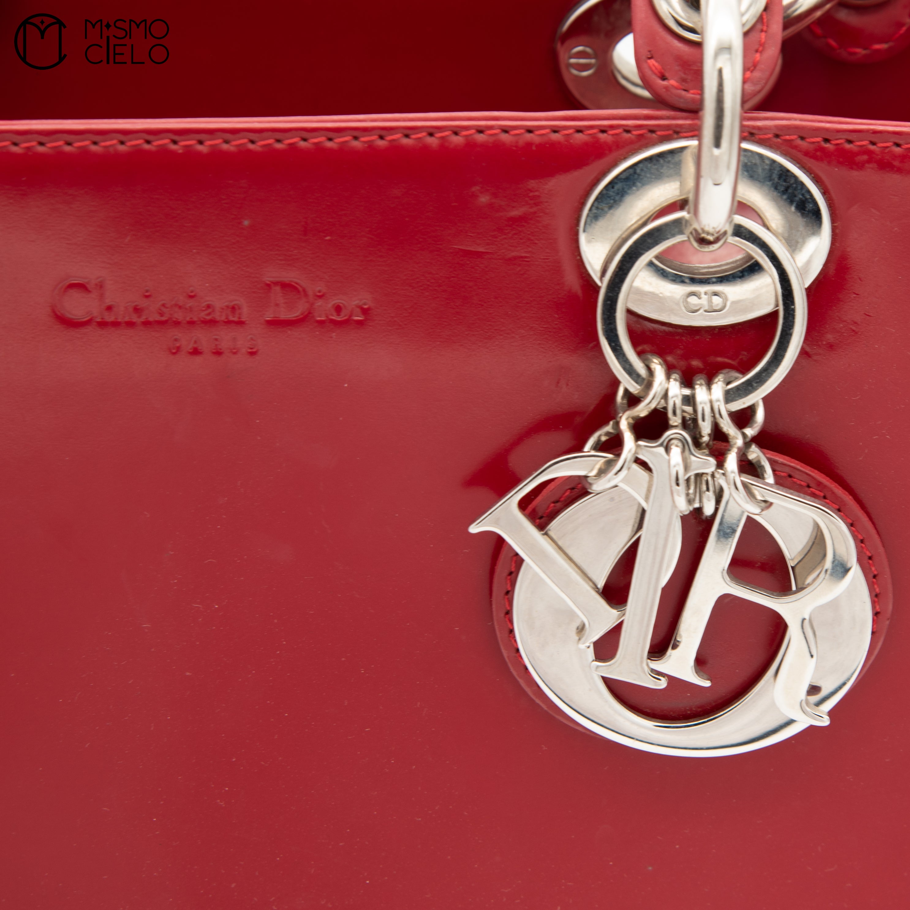 Large Lady Dior Handbag with Long Strap Red