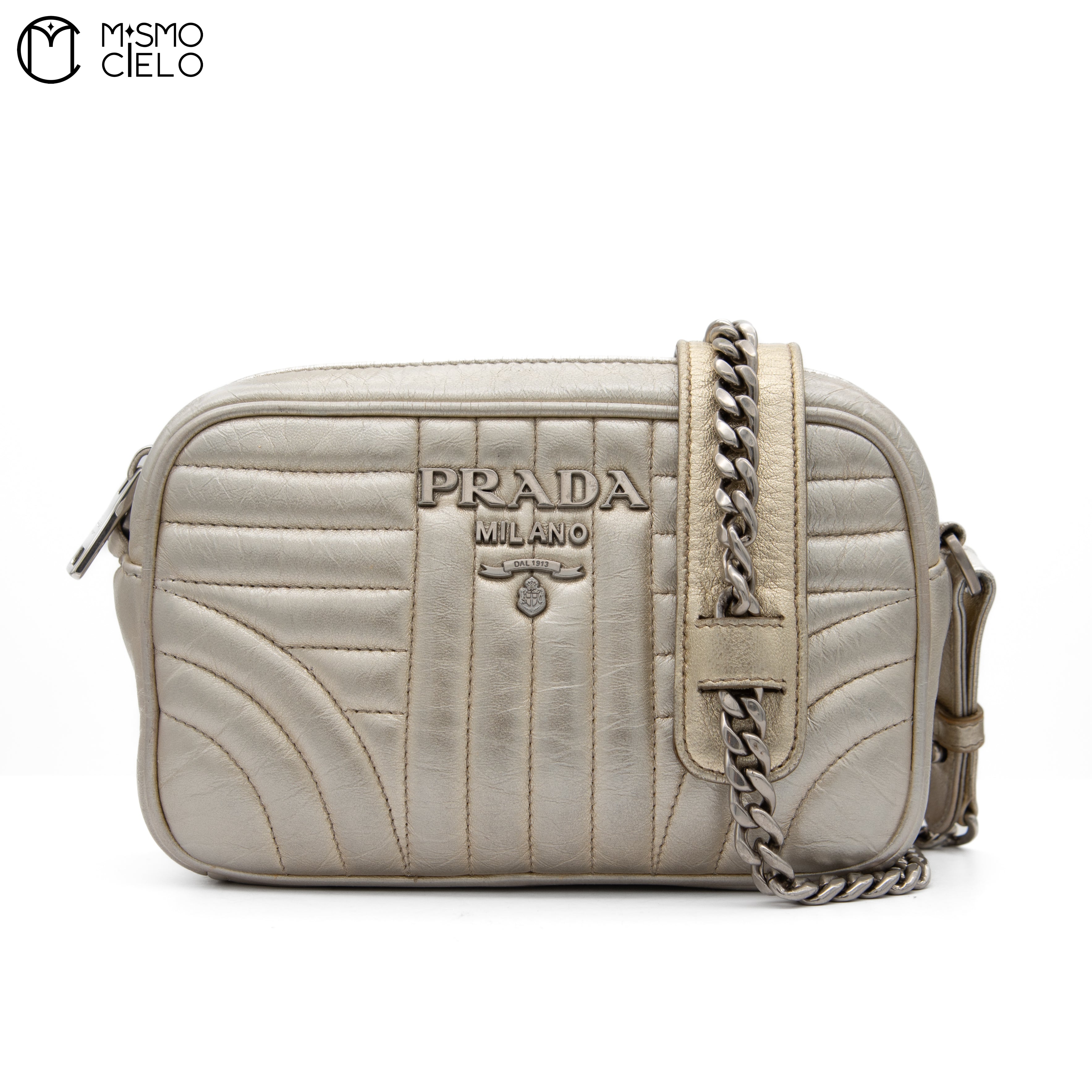 PRADA Diagramme Cross Body Champagne Gold Handbag