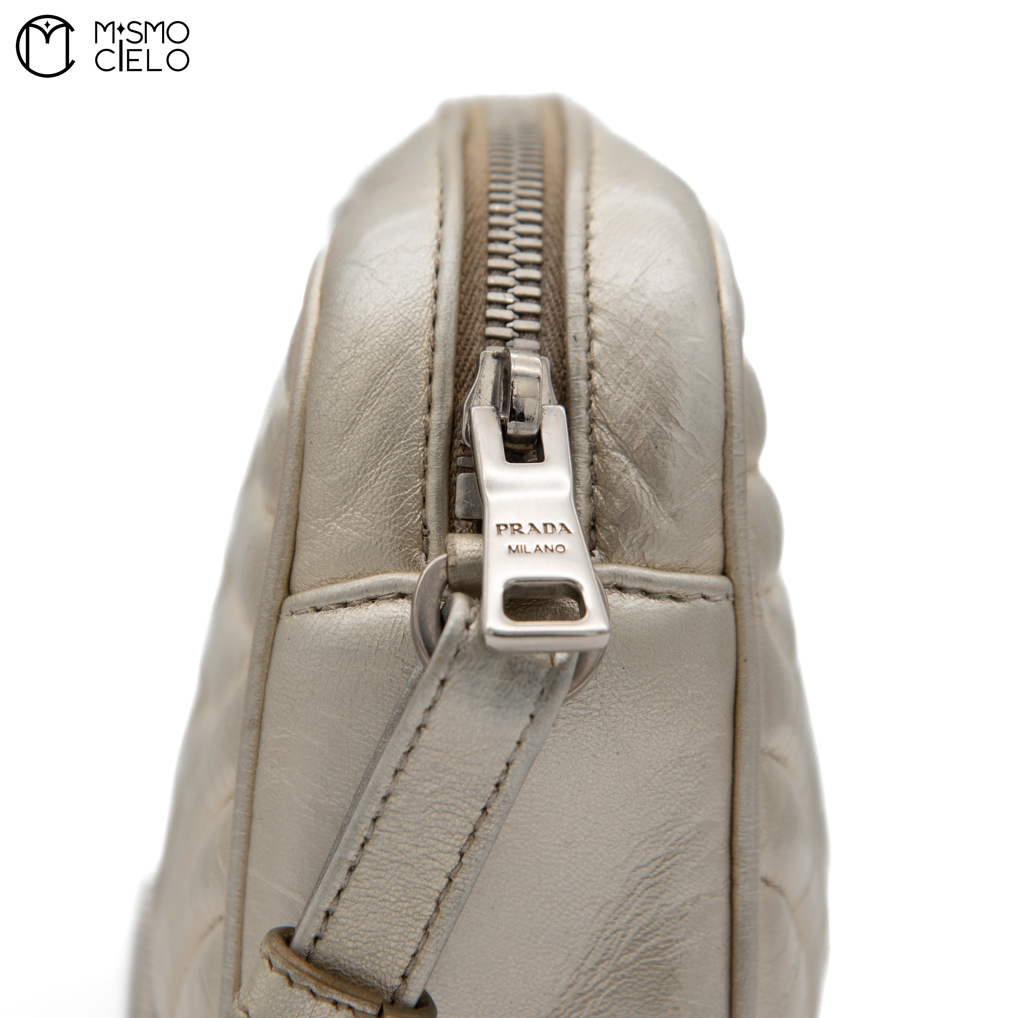 PRADA Diagramme Cross Body Champagne Gold Handbag