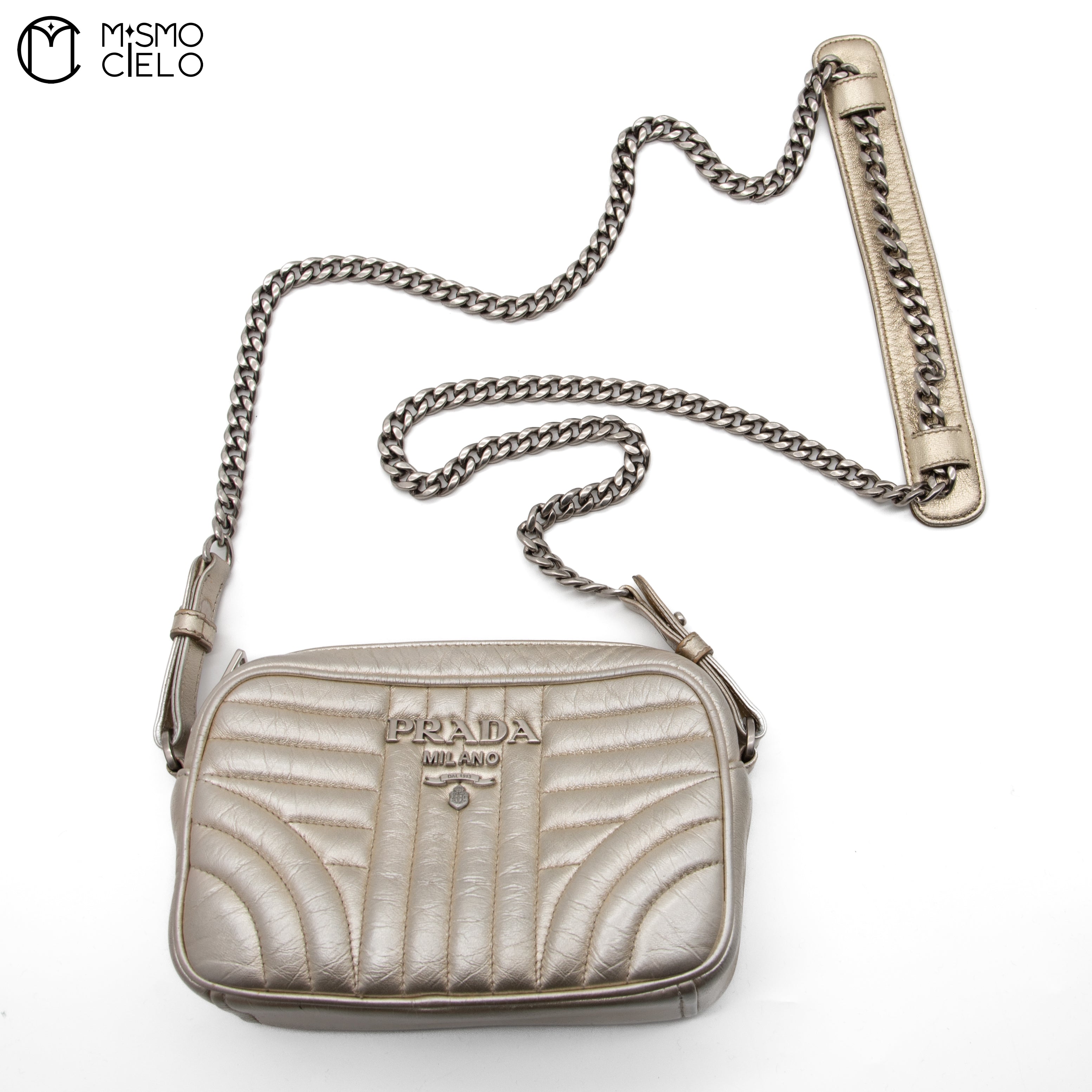 PRADA Diagramme Cross Body Champagne Gold Handbag