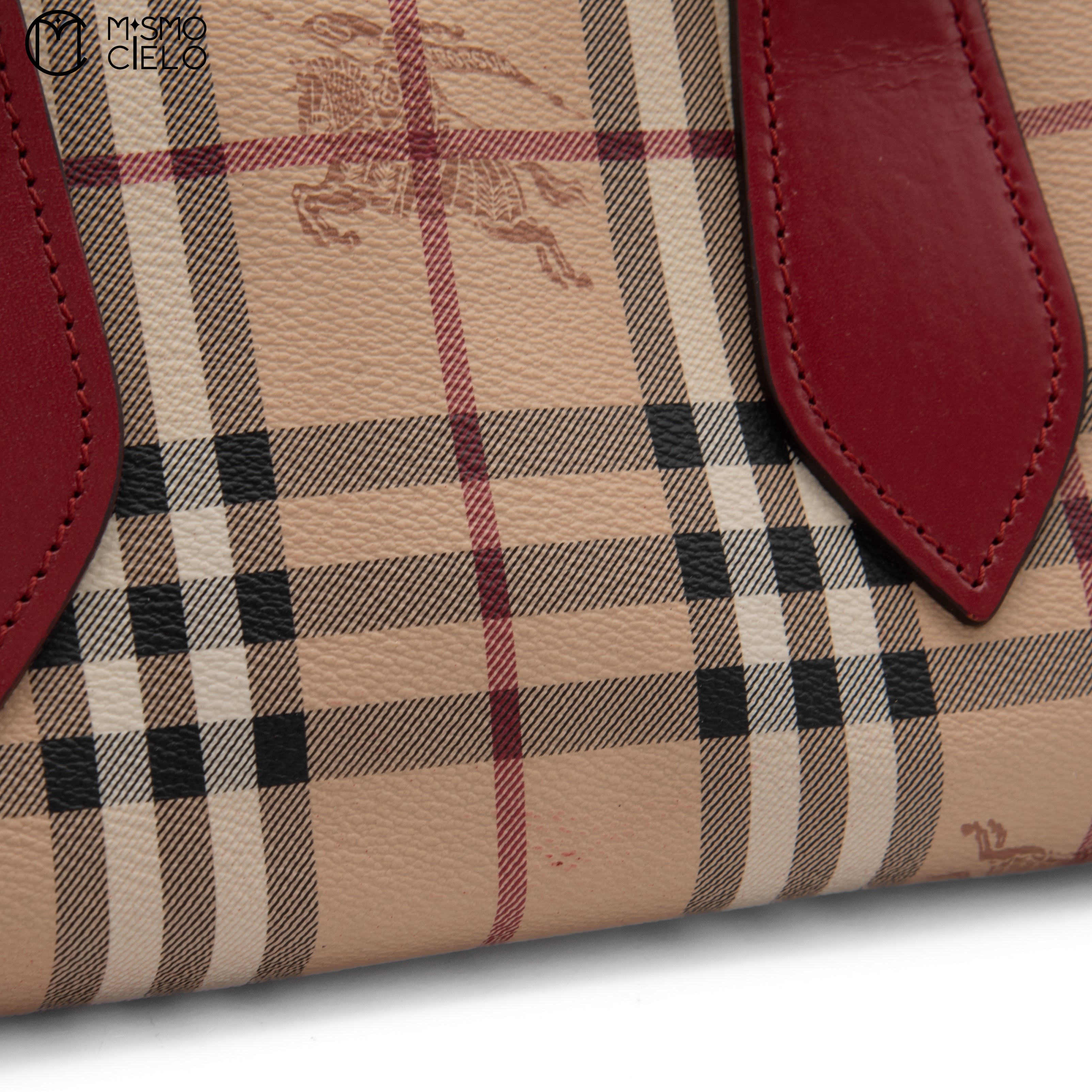 BURBERRY Red and Nova Check Shadow Horse Handbag
